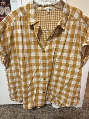 Maurices Mustard and White Gingham Button-Down Shirt